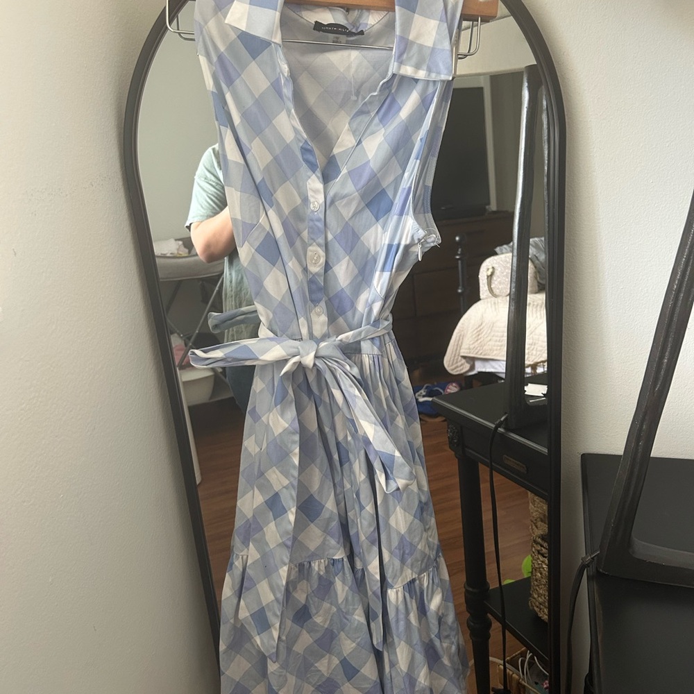 Tommy Hilfiger Blue and White Plaid Midi Dress